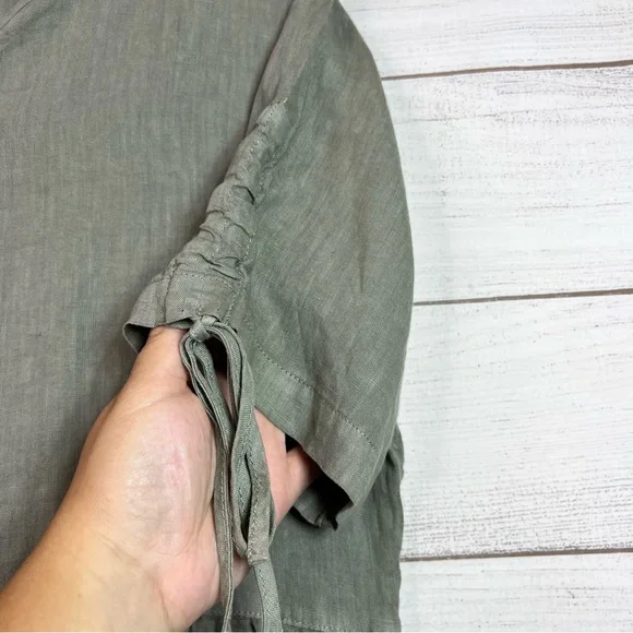 Sigrid Olsen Green Short Sleeve V-Neck Tunic Blouse Linen Lagenlook Size S - Picture 7 of 12